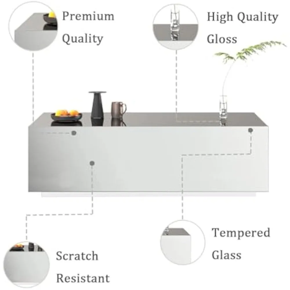 طاولة قهوة معكوسة لغرفة المعيشة، طاولة قهوة زجاجية حديثة مقاس 47.2 بوصة مع سطح من الزجاج المقسى، طاولة مركزية مستطيلة ممتازة