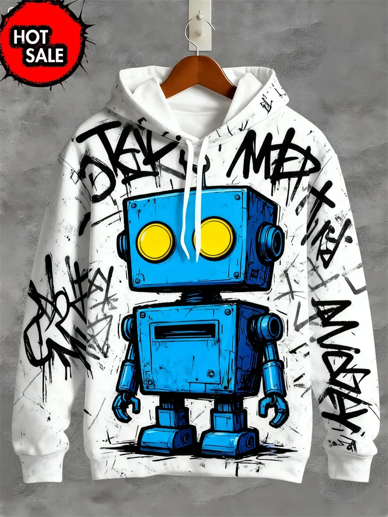 New Robot Graffiti 3D Printed Man Hoodie Fashion Y2K Hoodie Oversized Streetwear Pullovers Sweatshirts Clothing Casual Women Top