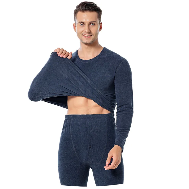 2025 Autumn Winter Thermal Underwear Men Traceless Keep Warm Underwear Long Johns Men's Elastic O-Neck Top Pants Two-Piece Set