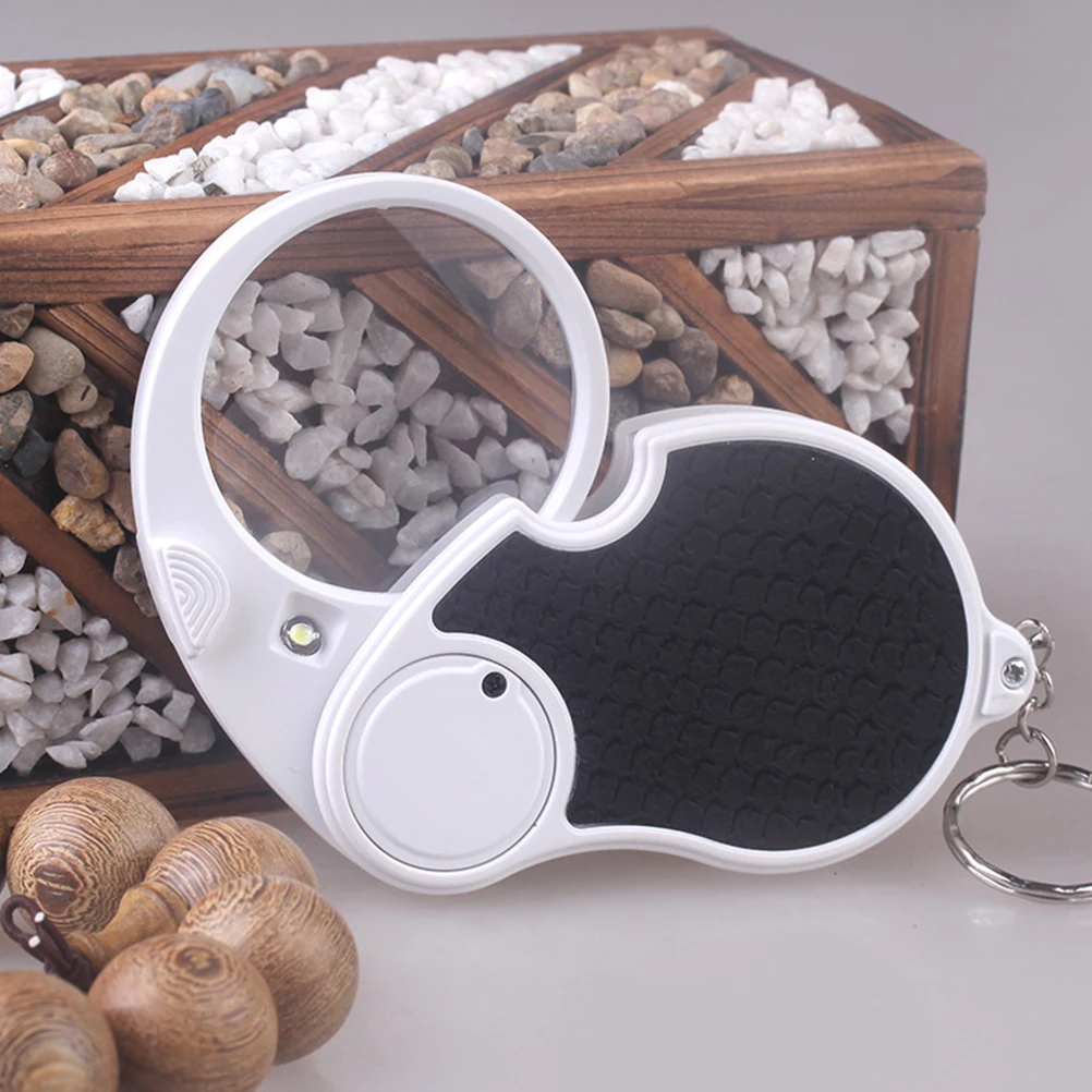 Folding Glass Jewelers Keyring Torch Desktop Handheld Pocket Magnifier Acrylic Dual Lens