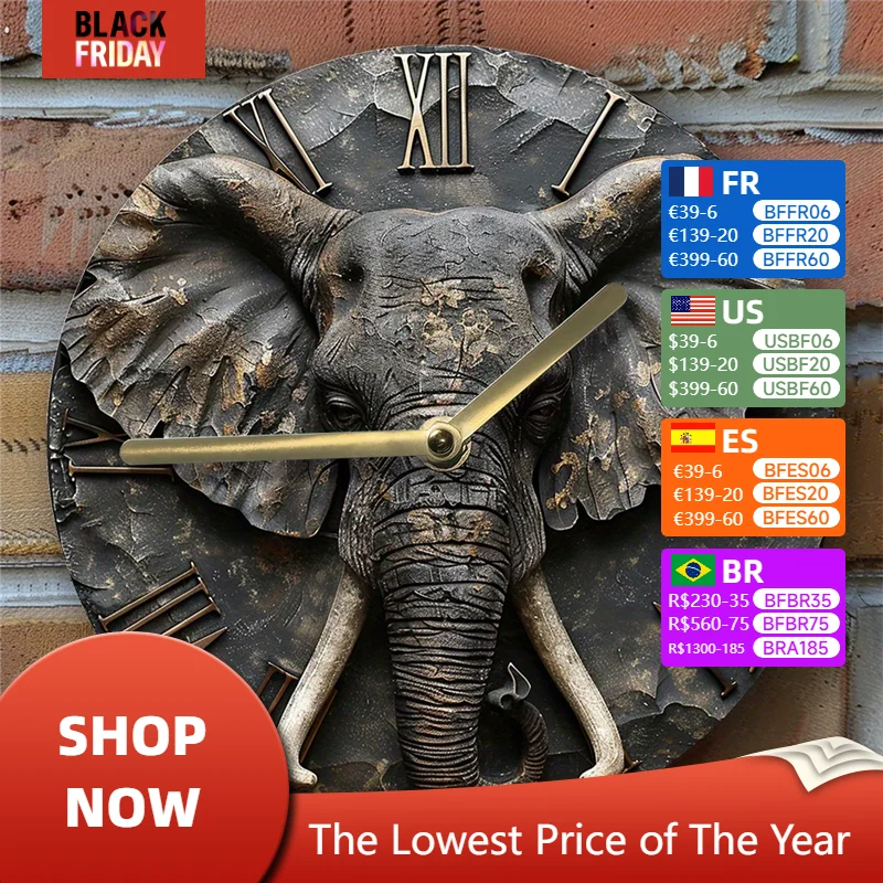 Silent Aluminum Wall Clock with Elephant Design - Perfect for Diy Home Decor, Mother'S Day & Halloween Wall Clock Modern Design