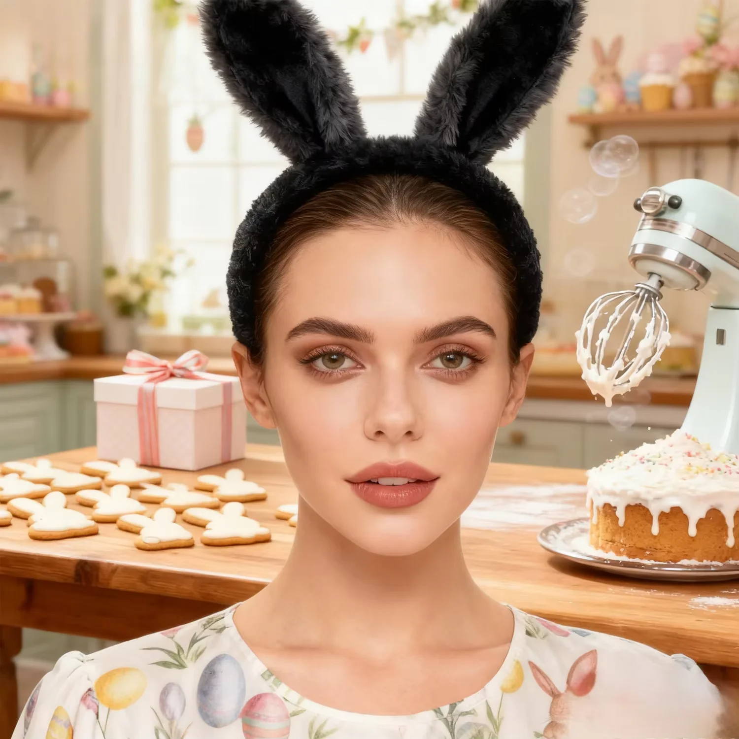 PESENAR Traje festivo de Pascua Traje de Pascua de una sola pieza Diadema de Pascua Diadema de Felpa de Pascua adecuada para Pascua