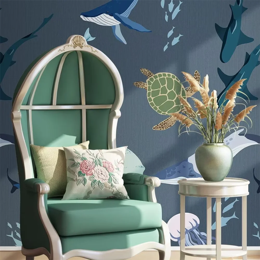 Custom underwater world animal whale shark wallpaper for children's room Murals Living Room Background 3D Wall Paper home decor