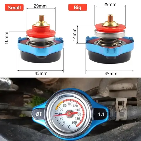Car Motorcycle Styling Thermo Radiator Cap Tank Cover Water Temperature Gauge with Utility Safe 0.9 Bar/ 1.1 Bar/1.3 Bar