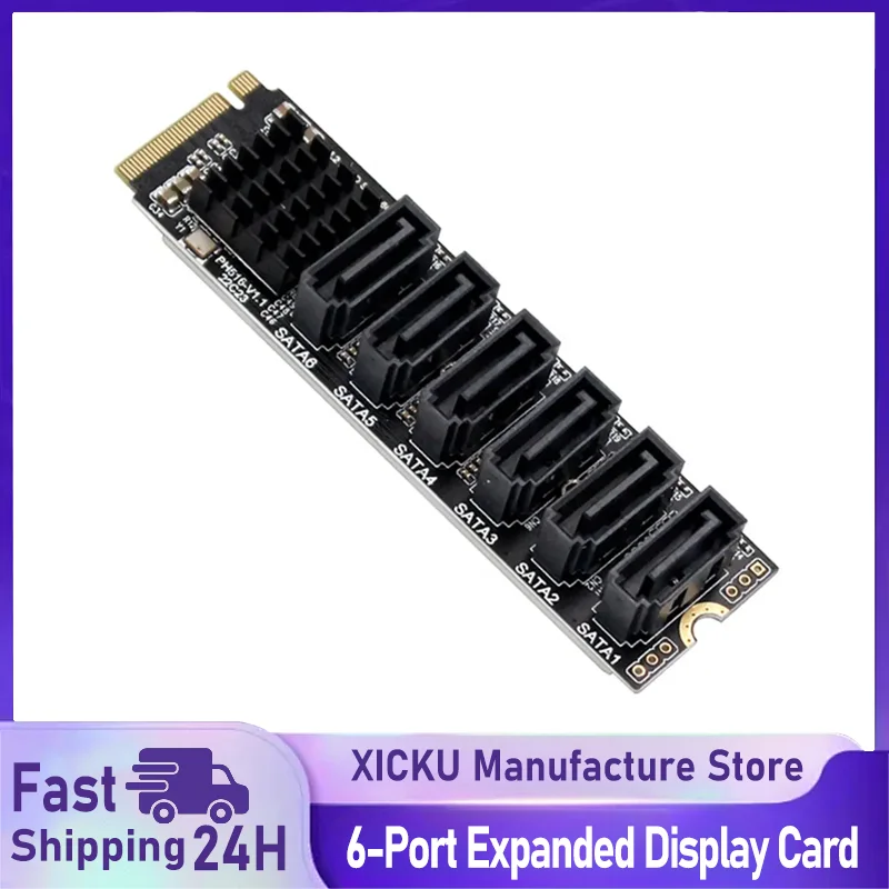

6-портовая плата расширения M.2 NVME M-Key PCIE 3.0 к SATA, 6 Гбит/с, расширенный жесткий диск NAS, адаптер PCI-E, переходная карта ASM1166 PM