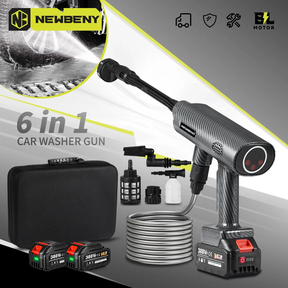 NEWBENY 200Bar 6 IN 1 Brushless High Pressure Car Washer Gun 2 Gears  Garden Cleaning Irrigation Tool For Makita 18V-21V Battery