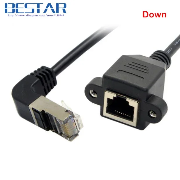 Down Angle RJ45 Cat5e 8P8C FTP STP UTP Cat 5e Male To Female Panel Mount LAN Ethernet Network Cable RJ45 20cm 60cm 1m 1.5m