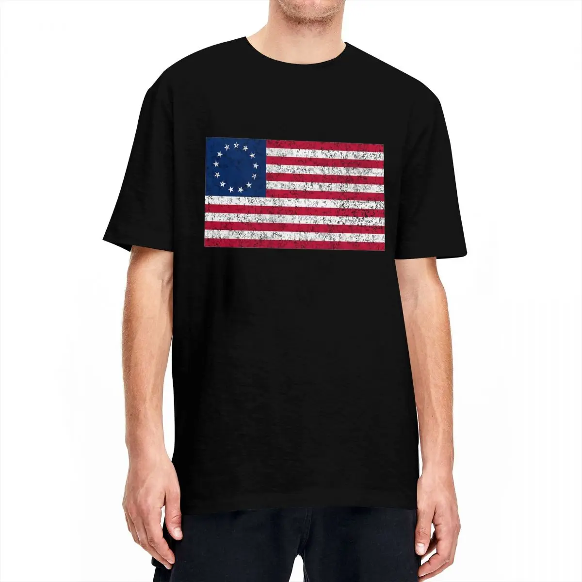 Distressed Betsy Ross USA Flag T-Shirt Independence Day T-Shirts Short-Sleeved Streetwear Tops Beach Cotton O Neck 6XL Clothes