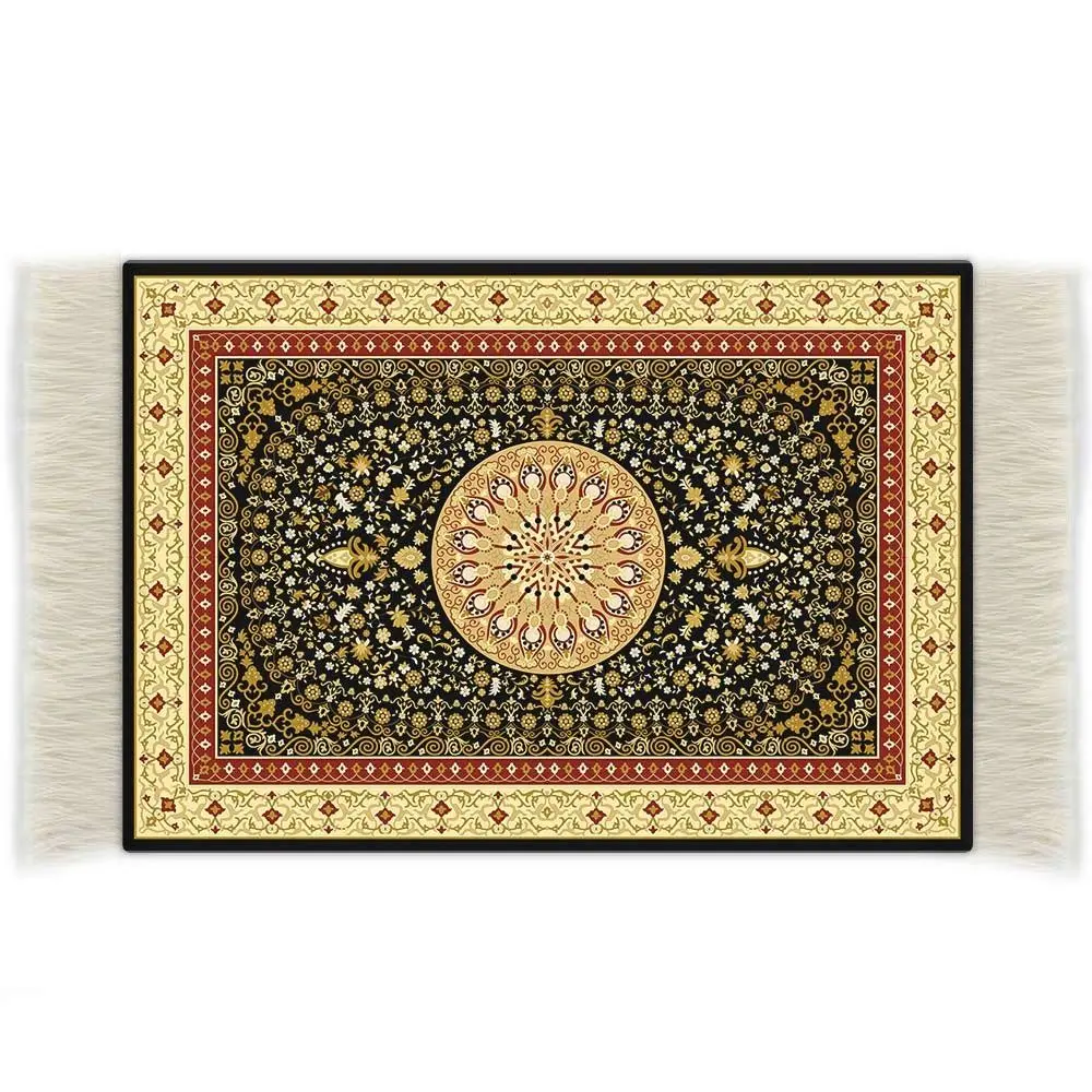 Toy 1/12 Dollhouse Carpet 90*110mm Turkish Style Miniature Weaving Rug Small Furniture Doll Accessories Floral Pattern Cup Mat