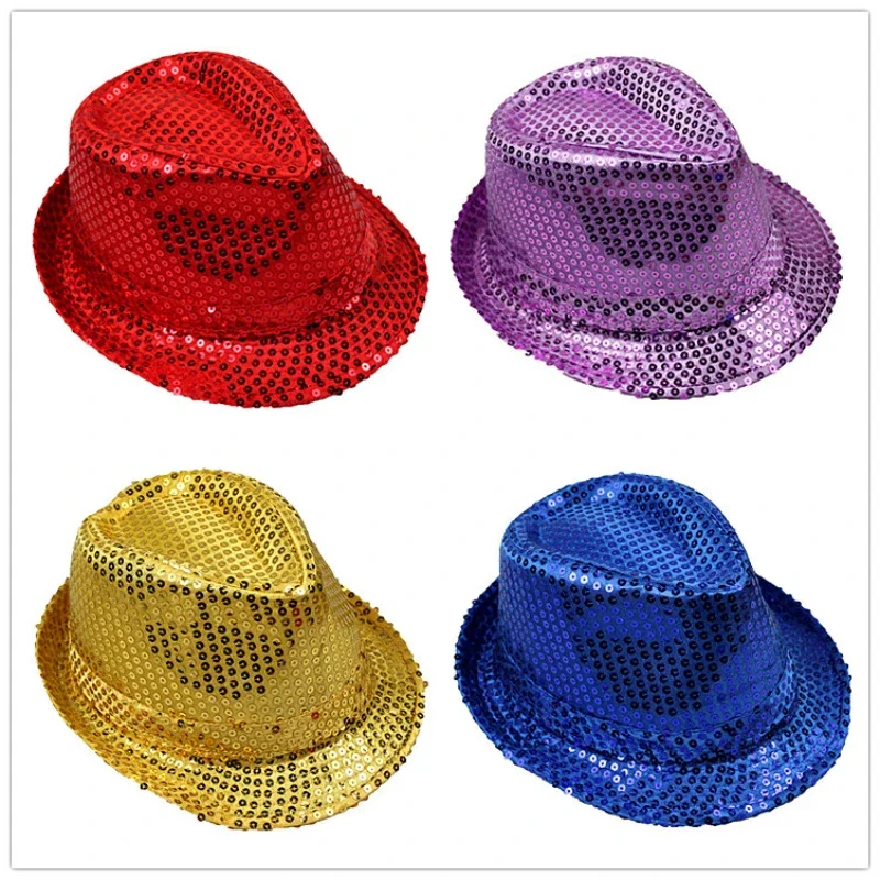 

British Top Jazz Hat Bucket Hat Men Women Stage Performance Sequin Hat Shining Christmas Fedoras Party Parent Child Hat Hollween