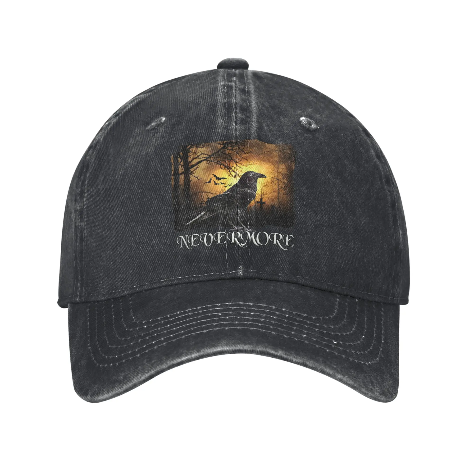 Scary Nevermore Raven Edgar Allan Poe Baseball Caps Distressed Washed Poet Snapback Cap Men Women Outdoor Travel Adjustable Hat