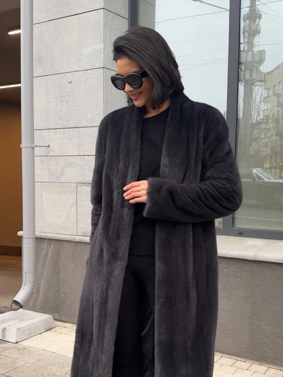 Winter Long Thick Warm Faux Mink Fur Jacket Coat Women With Belt High Quality Luxury Long Mink Fur Cardigan Jacket Ladies