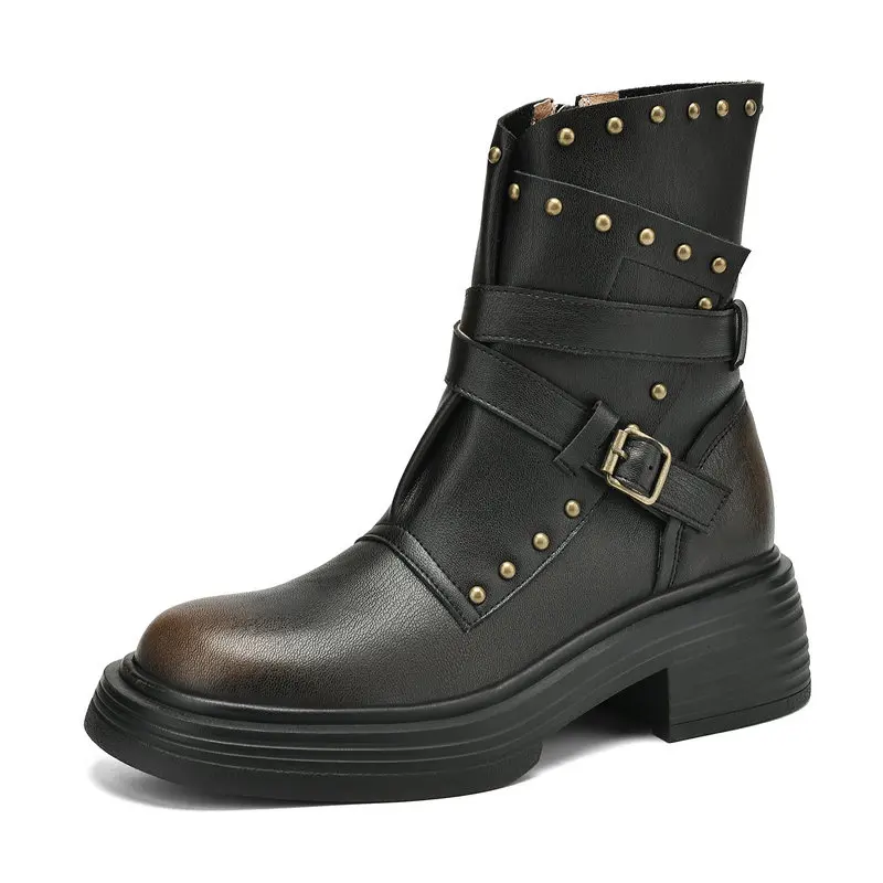 

2025 Western Women Boots Retro Genuine Leather Ankle Boots Sexy Modern Outdoor Shoes