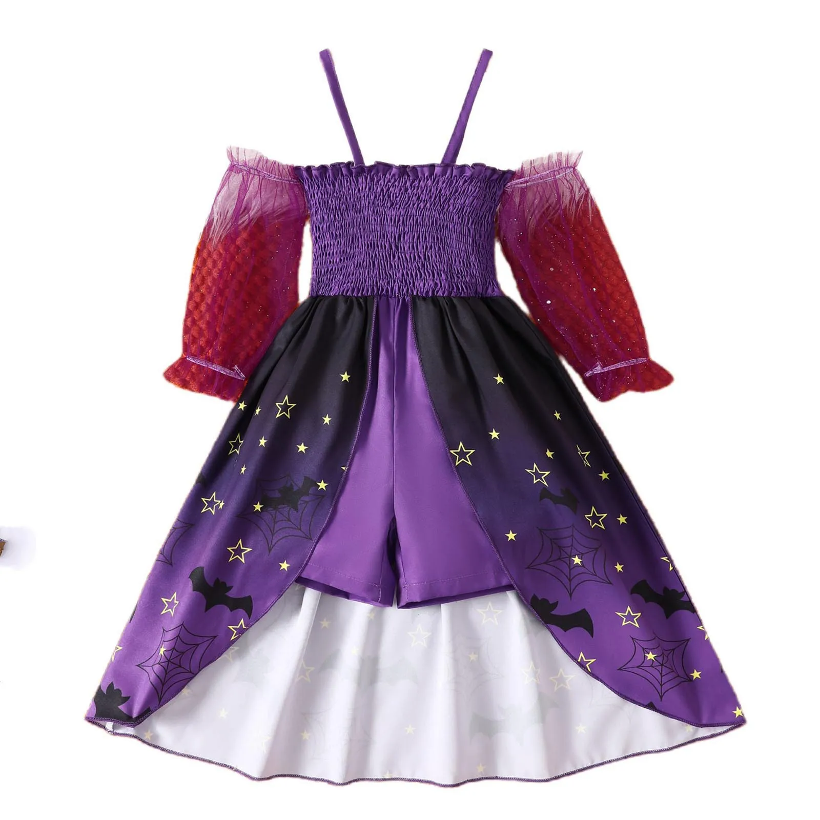 Halloween Baby girls clothes Cute Bat and star print Slip dress Irregular hemline Lace sleeve dresses Kids Girls Suspender Dress image 5