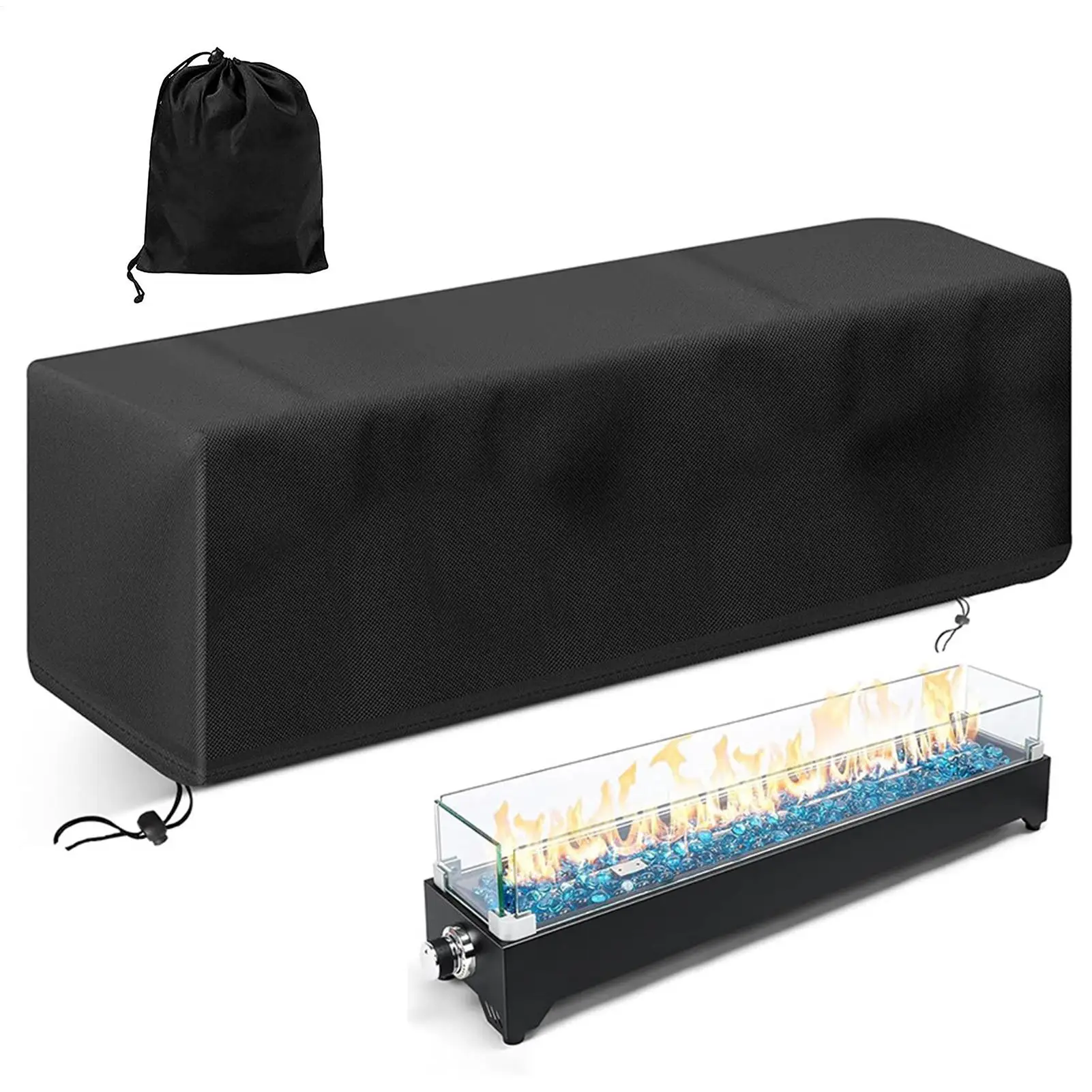 Rectangular Fire Pit Cover Waterproof Oxford Fabric Outdoor Rectangular Fire Pit Cover For Sunlight Snow Leaves Debris Bird