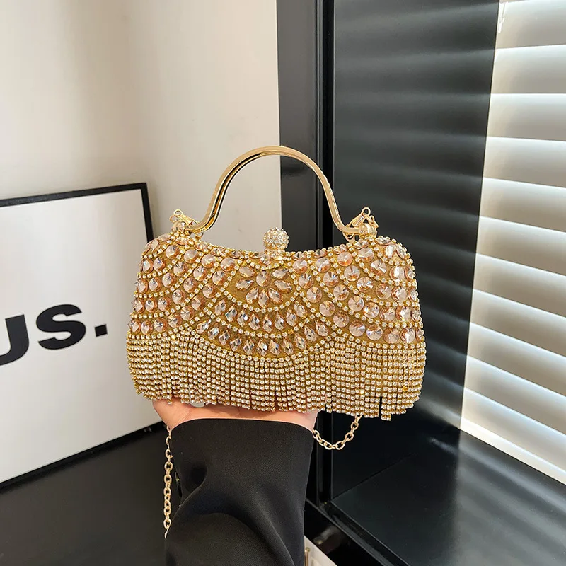 Super Exquisite Diamanten-Rahmen Handtaschen Gold Silber Verschluss Ketten Designer Neuer Stil Schultertaschen für Damen 2025 Mode Party