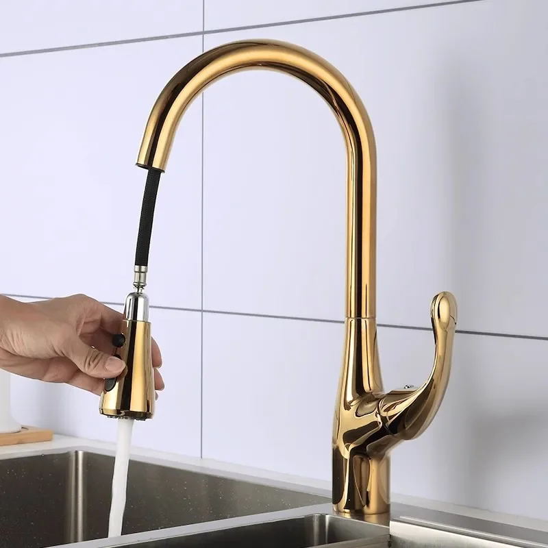 Gold Pull Out Kitchen Faucet Black Kitchen Tap 360 Rotate Sink Faucet Brass Chrome/ Nickel /Black Swivel Sink Mixer Tap