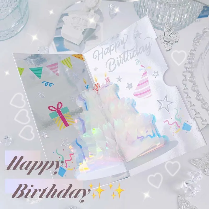 

Ins Stamping Blingbling Birthday Cake 3D Greeting Card Honeycomb Candle Blessing Boudoir Celebrations Beautiful Happy Birthday