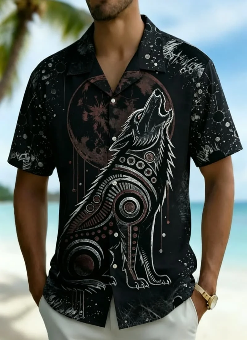 Men's Tribal Totem Wild Animal Print Shirt, Bold Ethnic Art Style for Summer Holiday, Beach Trips, Daily Outings & Casual Wear