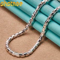 SHSTONE 925 Sterling Silver 4mm Box Chain Necklace 18 Inch Choker For Women Man Party Engagement Wedding Fashion Charm Jewelry