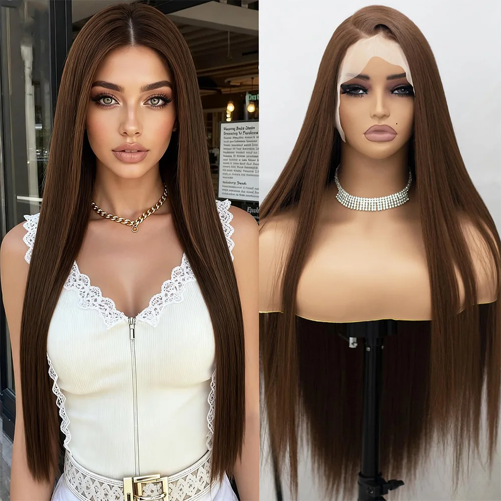 

Chocolate Brown Bone Straight Human Hair Wigs 13x4 13x6 HD Transparent Lace Frontal Wigs Pre-Plucked 40 Inch Brazilian Hair Wigs