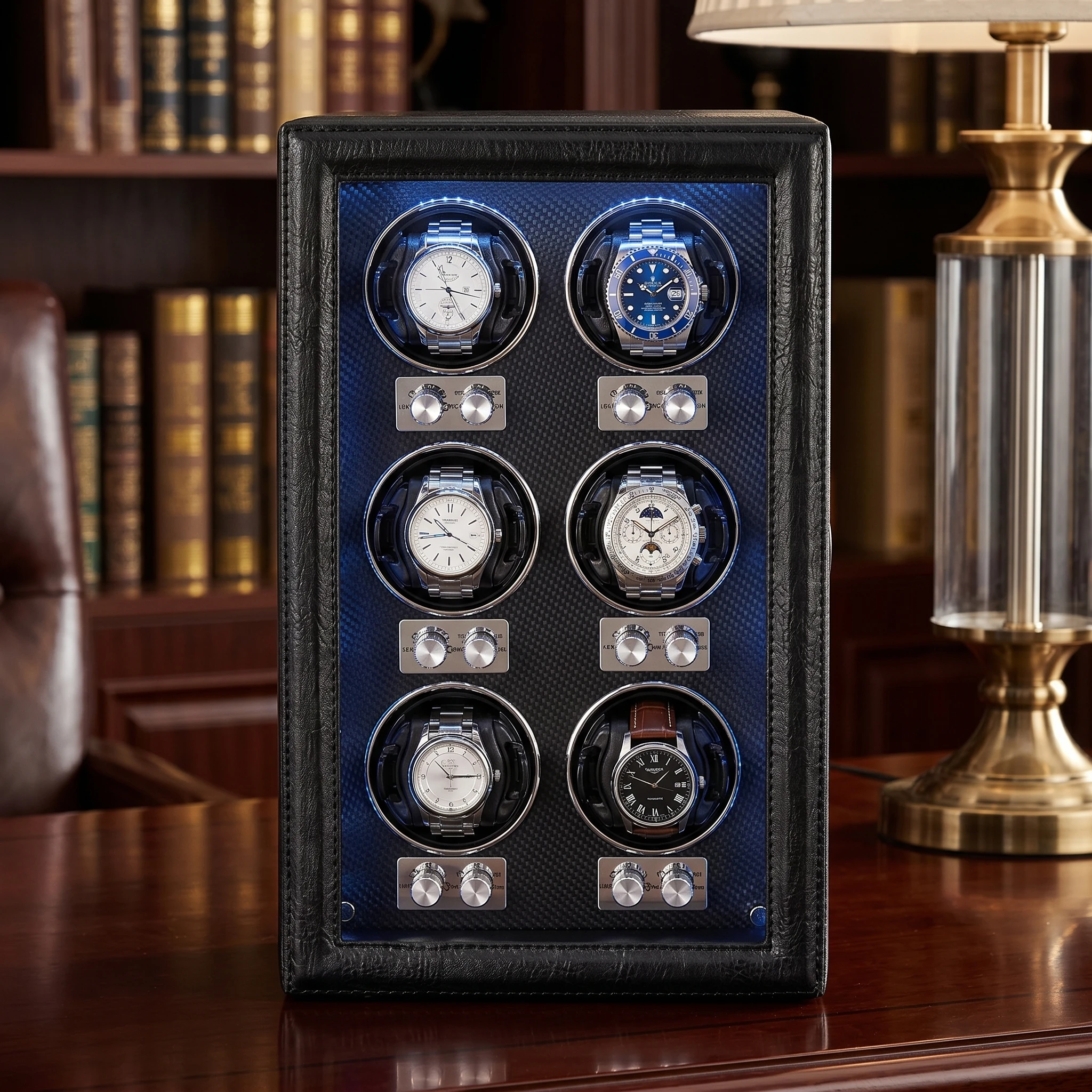 

Luxury Leather Watch Box with Key Lock, Smart Open Stop LED Light, Anti-Magnetic Automatic Mechanical Watch Winder