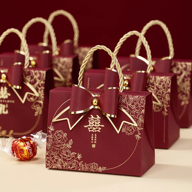

20/10/5/1pcs Chinese Creative Candy Box Gift Boxes Packaging Box Portable Candy Bag Good Luck Red for Wedding Favors Engagement