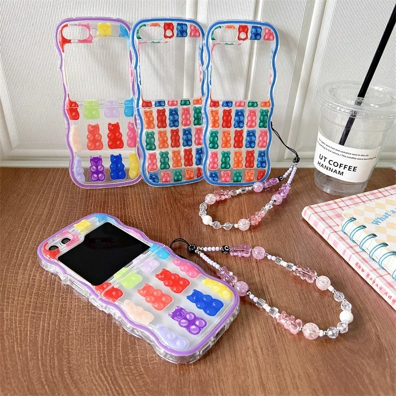 Cute Gummy Bear Phone Case for Samsung Galaxy Z Flip 6 5 4 3 Back Cover for ZFlip3 ZFlip4 ZFlip5 ZFlip6 Protective Shell