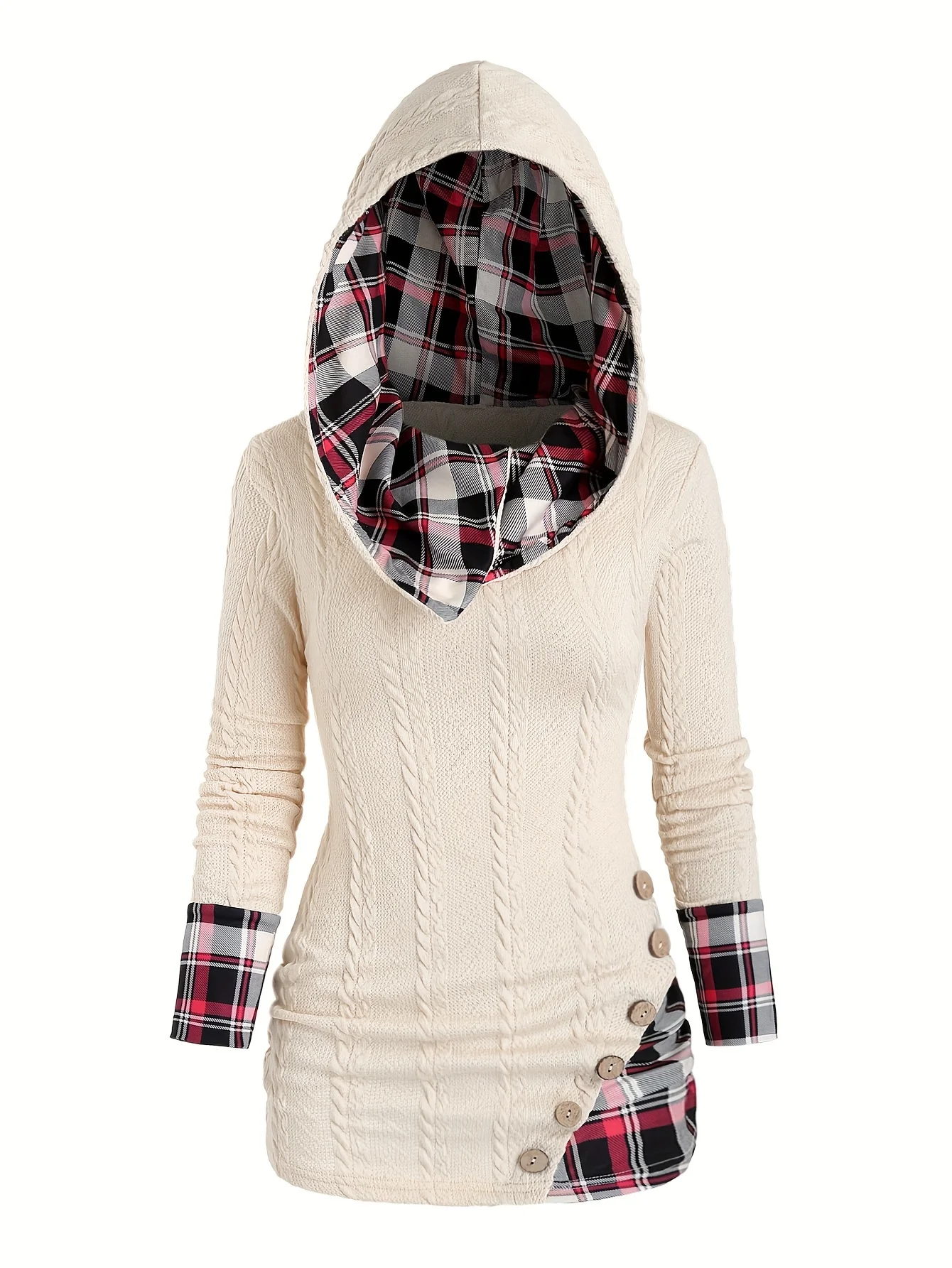 Nuovo Y2K twist knit plaid hat maglione maglione con colletto a scialle pieghettato con bottoni finti