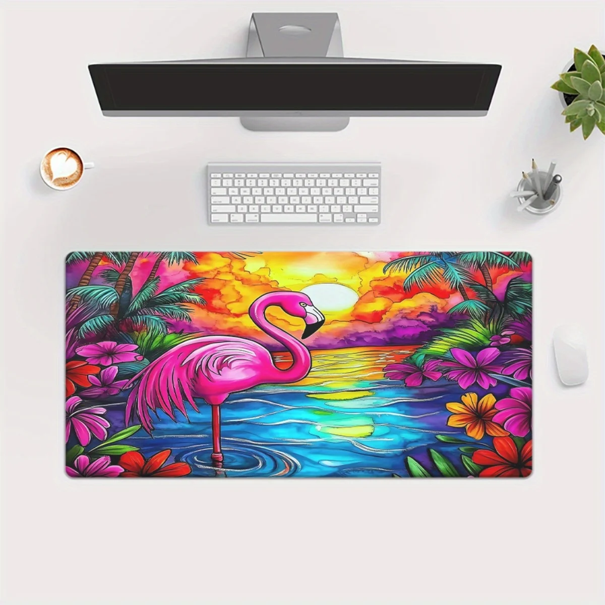 Flamingo Tropical Sunset Extended Mousepad Durable Rubber Desk Mat for Gaming Office Keyboard Pad