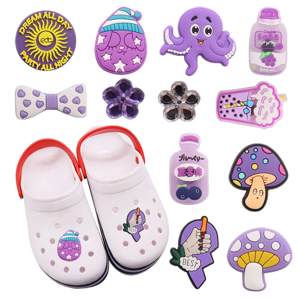 1Pcs Bubble Tea Mushroom Octopus Bowknot Grape Juice Kids Garden Sandal Charms DIY Wristband Shoe Buckle Decorations