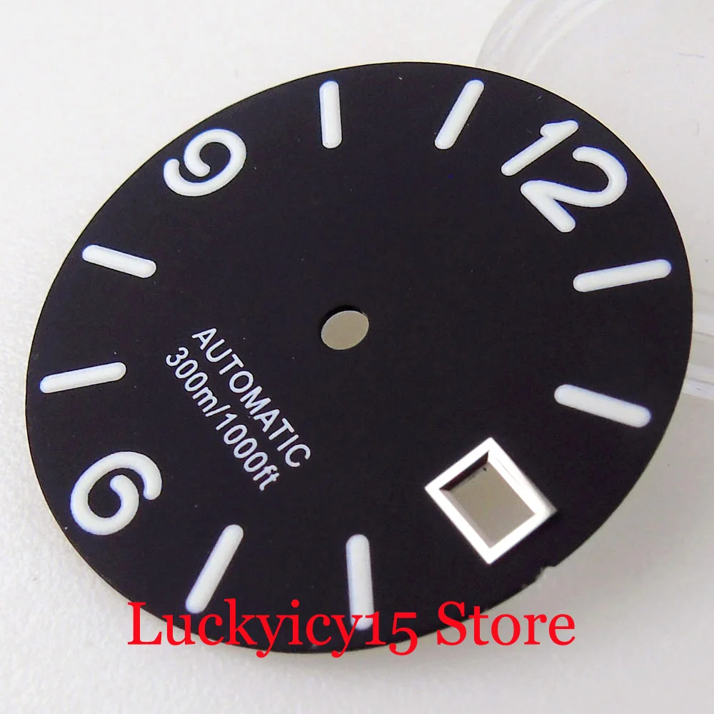 28.5mm Black/Blue Sterile Watch Men Dial With White Marks Green Luminous Fit NH35A NH36A SKX 007 SRP Automatic Movement