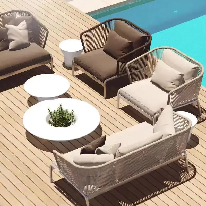 DSA outdoor leisure furniture rattan sofa combination open-air balcony rattan chair model room courtyard garden sofa living room