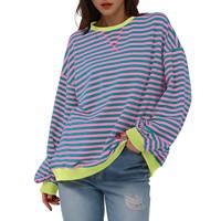 Korean Style Contrast Color Simple Striped T-shirt for Women 2024 Spring Long Sleeve Women's Oversize T-shirt Long Sleeve Tops