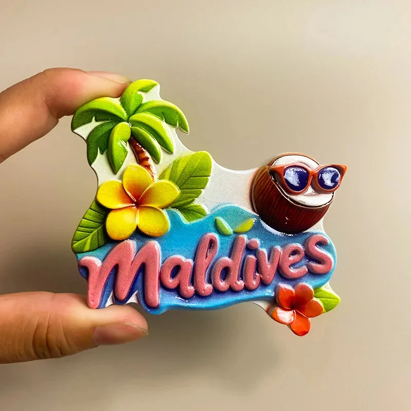 1pc, Tourist souvenirs from Maldives: 3D stereoscopic coconut refrigerator magnets seaside, home decoration items, handi