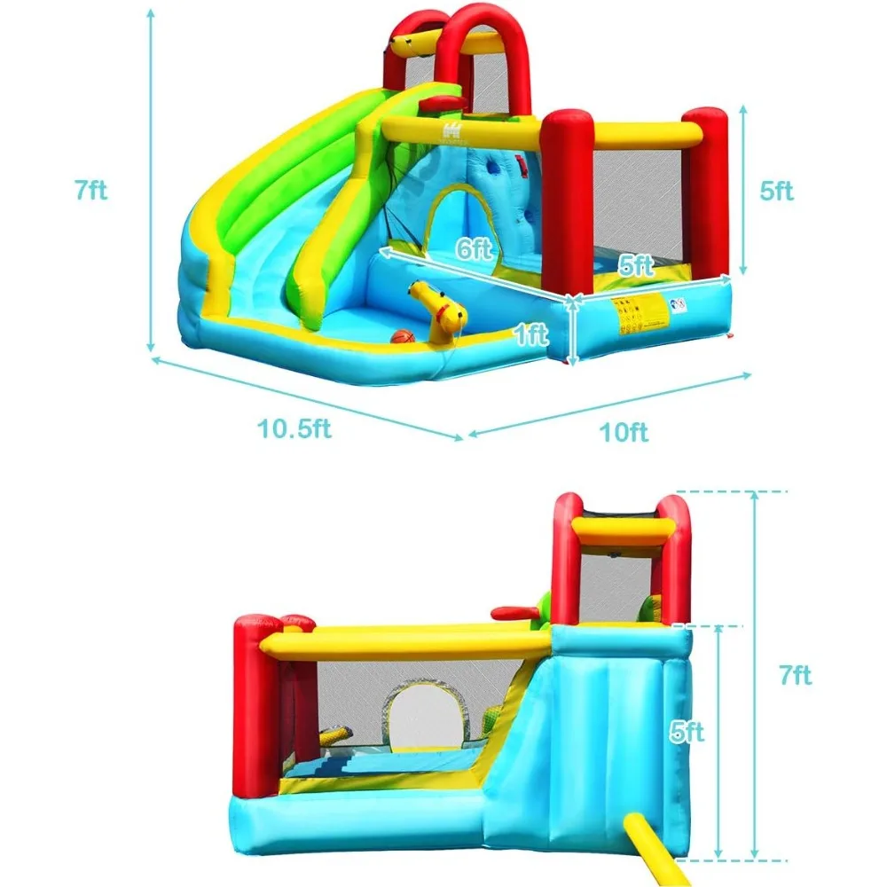 Scivolo gonfiabile per acqua e casa rimbalzante per bambini con piscina antispruzzo e parete da arrampicata