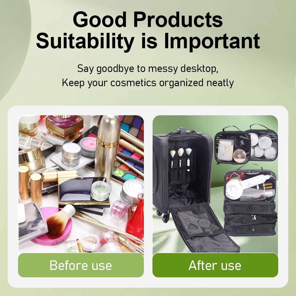 Rolling Makeup Train Box Large-Capacity Makeup Toolbox Oxford Cloth Makeup Bag Suitable For Makeup Travel Boxes For Women