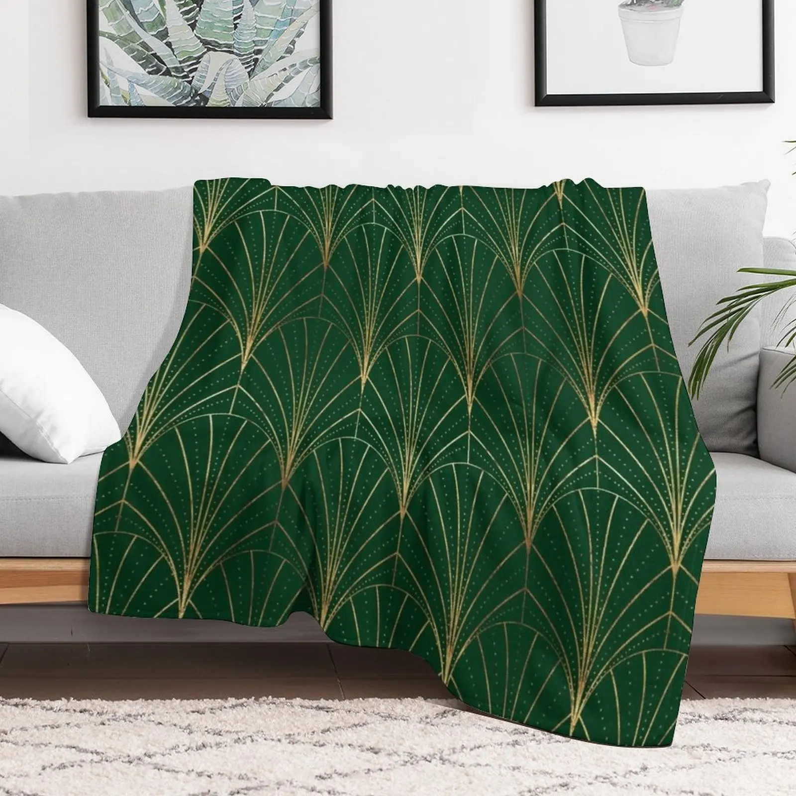 Art Deco Waterfalls // Emerald Green Throw Blanket Fashion Sofas Soft Plush Plaid Blankets