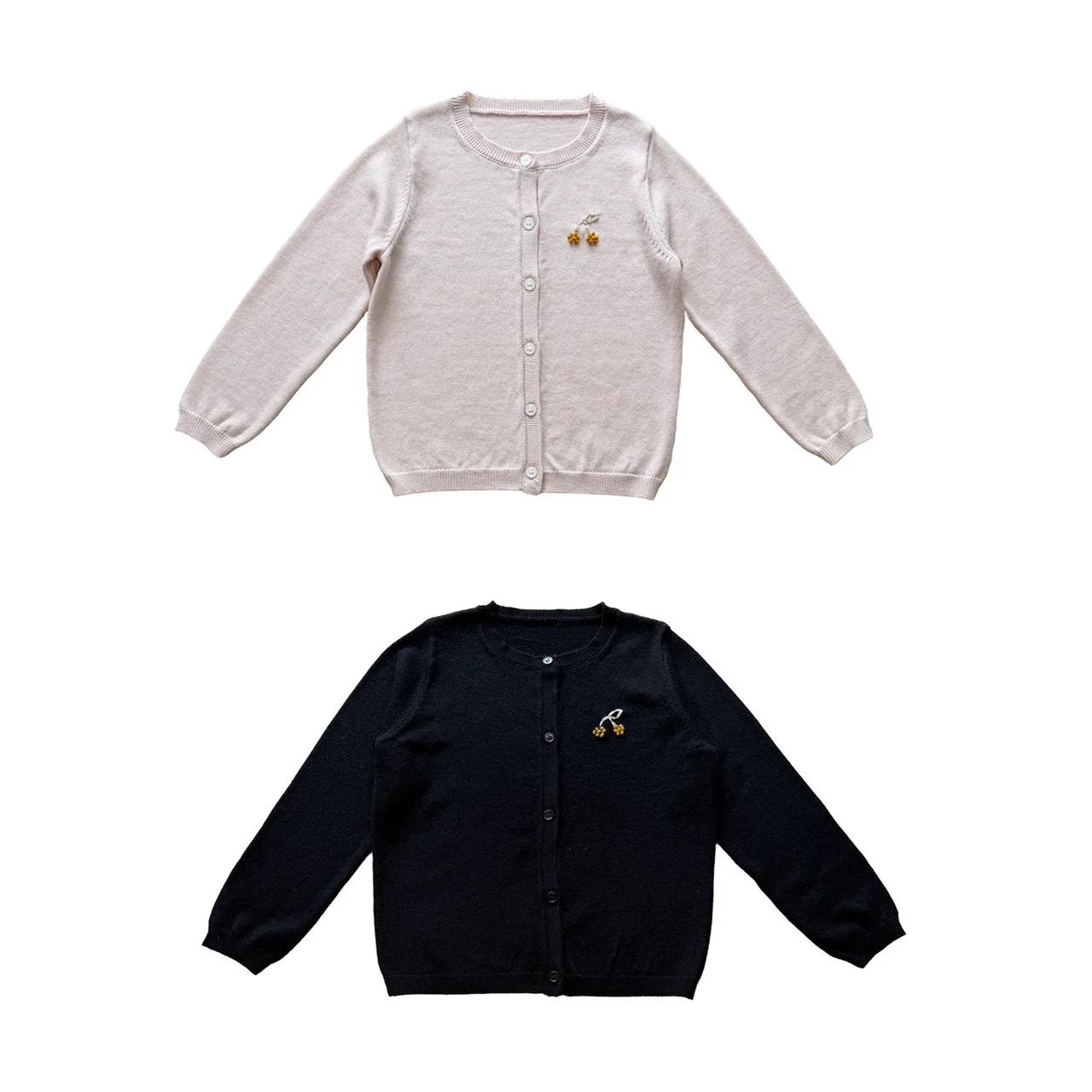 Children's Knitted Sweater 26BP Cardigan with Cherry Embroidery Wool Blend for Warmth Girls' Knitted Sweater