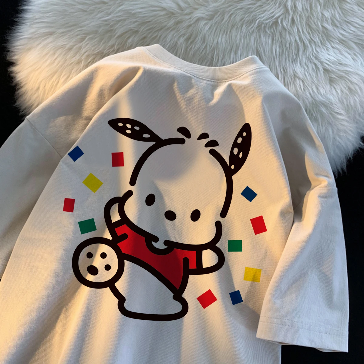 Pochacco Minimalist Pattern Womens T Shirts Cotton Originality T Shirts Anime Hip Hop Tee Shirt Outdoor Aesthetic Short Sleeved