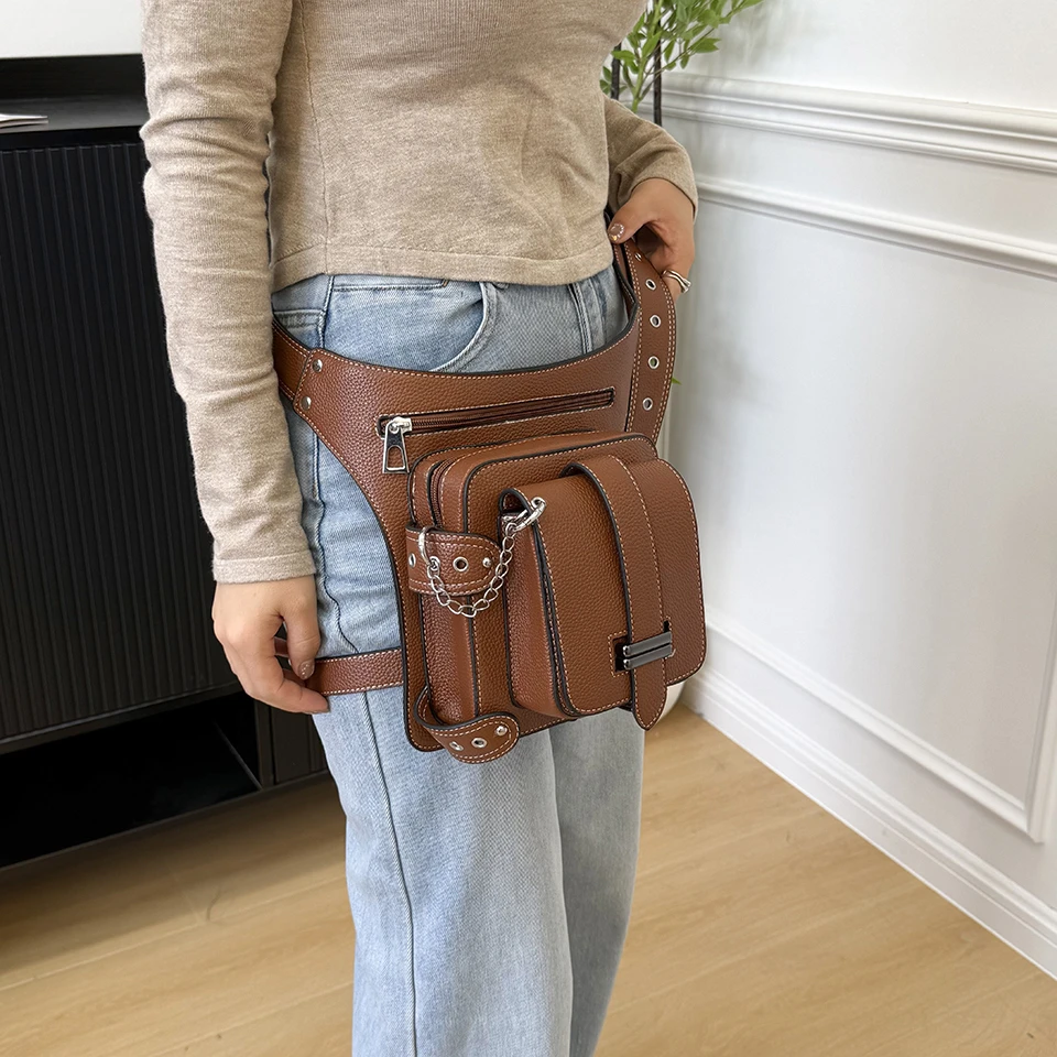 حقيبة خصر متعددة الاستخدامات للجنسين |   بولي يوريثان بلون سادة ممتاز، جيوب متعددة، سعة كبيرة وحزام قابل للتعديل للاستخدام اليومي