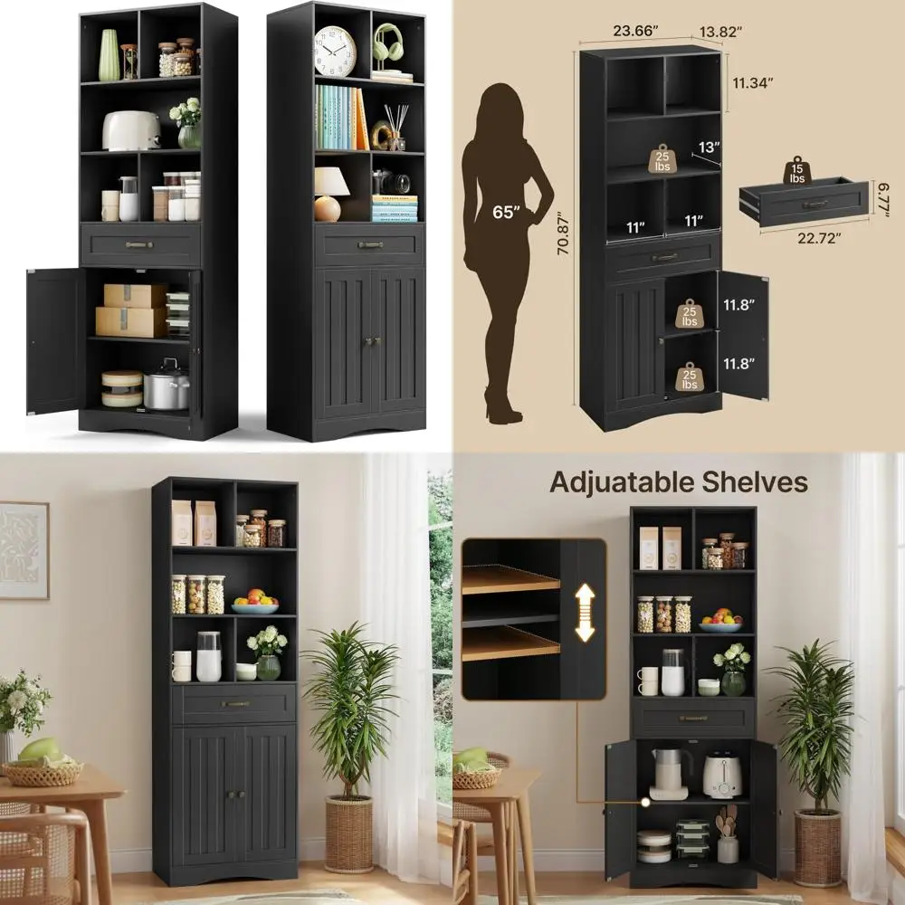 

71-дюймовый кухонный шкаф-комори высотой с дверцами и ящиками, деревянный органайзер для хранения вещей для гостиных и офисов