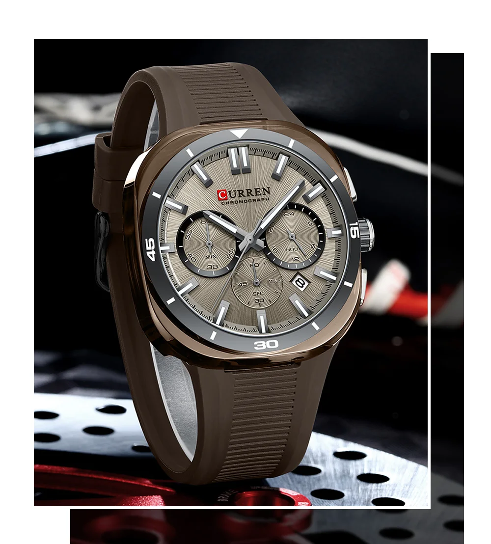 CURREN Herren Luxus-Sportuhr Chronograph Quarz-Armbanduhr mit Silikonarmband Leuchtende Zeiger Relógio Masculino – Detail 18