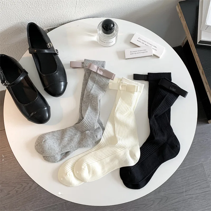 Women's Sock Spring Summer Ultra-thin Bow Ultra-thin Vertical Stripe Sock Day Sweet Breathable Pile Sock Fashion Trend Wholesale