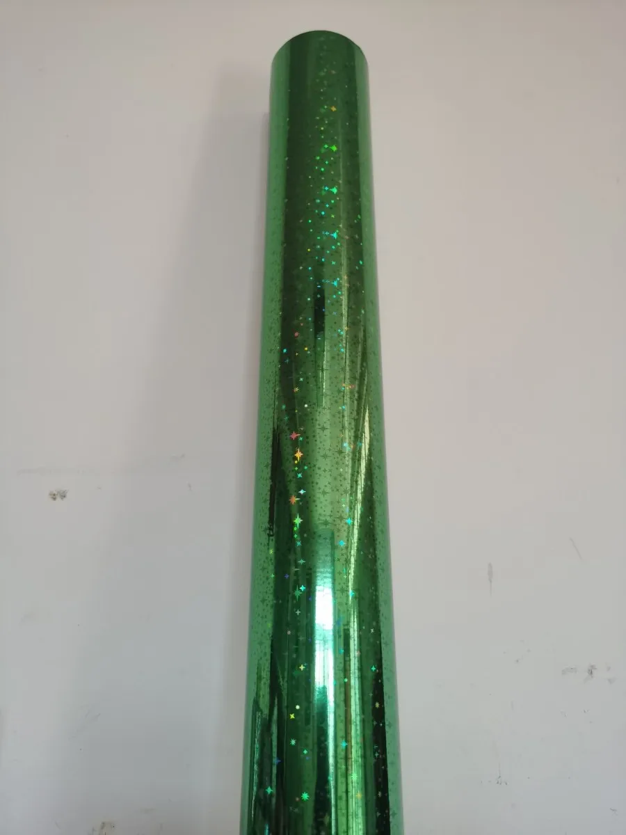 Holographic foil stamping foil light green sparkles star pattern hot press on paper or plastic heat stamping film