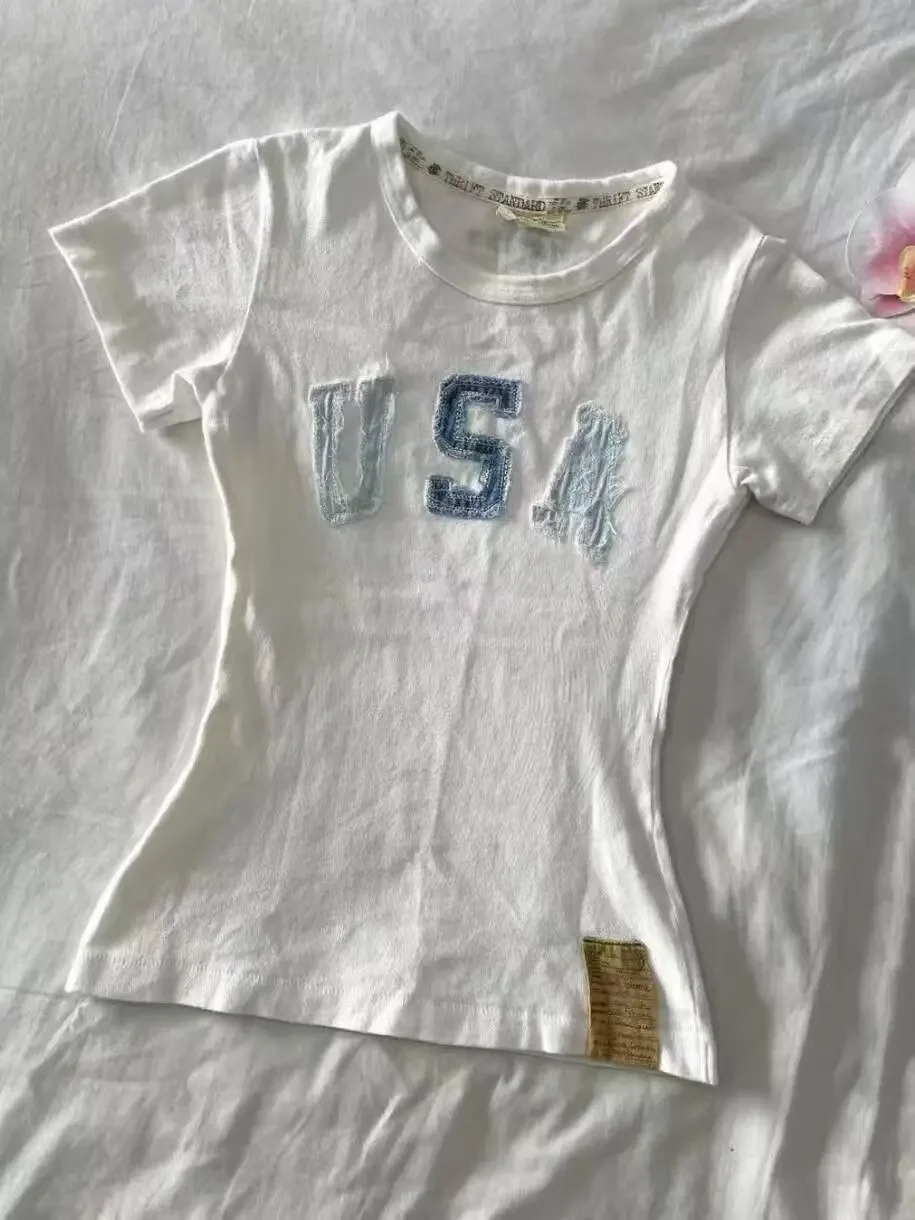 الأمريكية الرجعية خمر إلكتروني قميص بولو المرقعة قصيرة الأكمام قميص بولو المرأة الصيف أعلى الاتجاه قمصان النساء الشارع الشهير #1