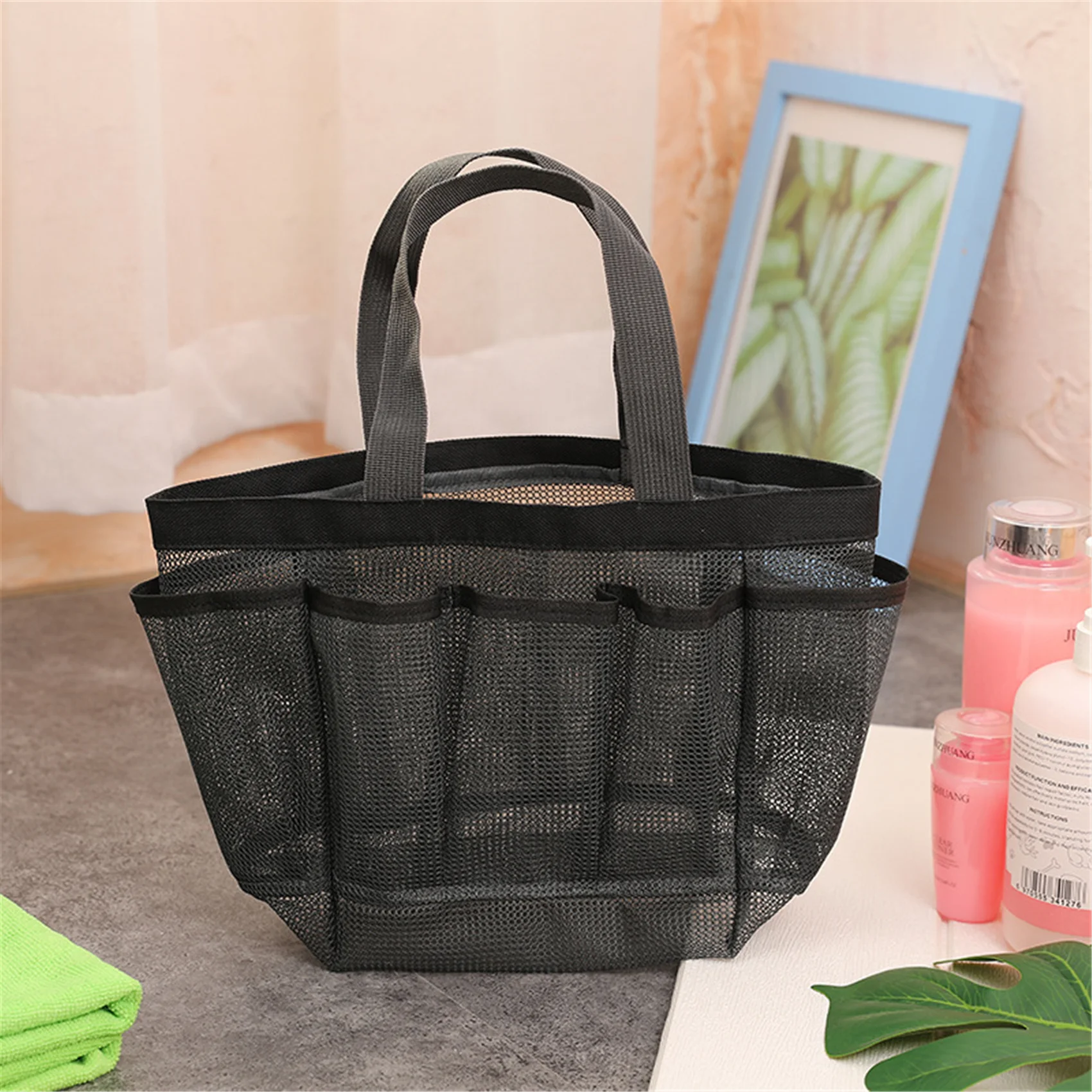 1PC New Portable Mesh Beach Bag Makeup Travel Storage Wash Bag Mesh Portable Swimming Bath Bag Beach Bag