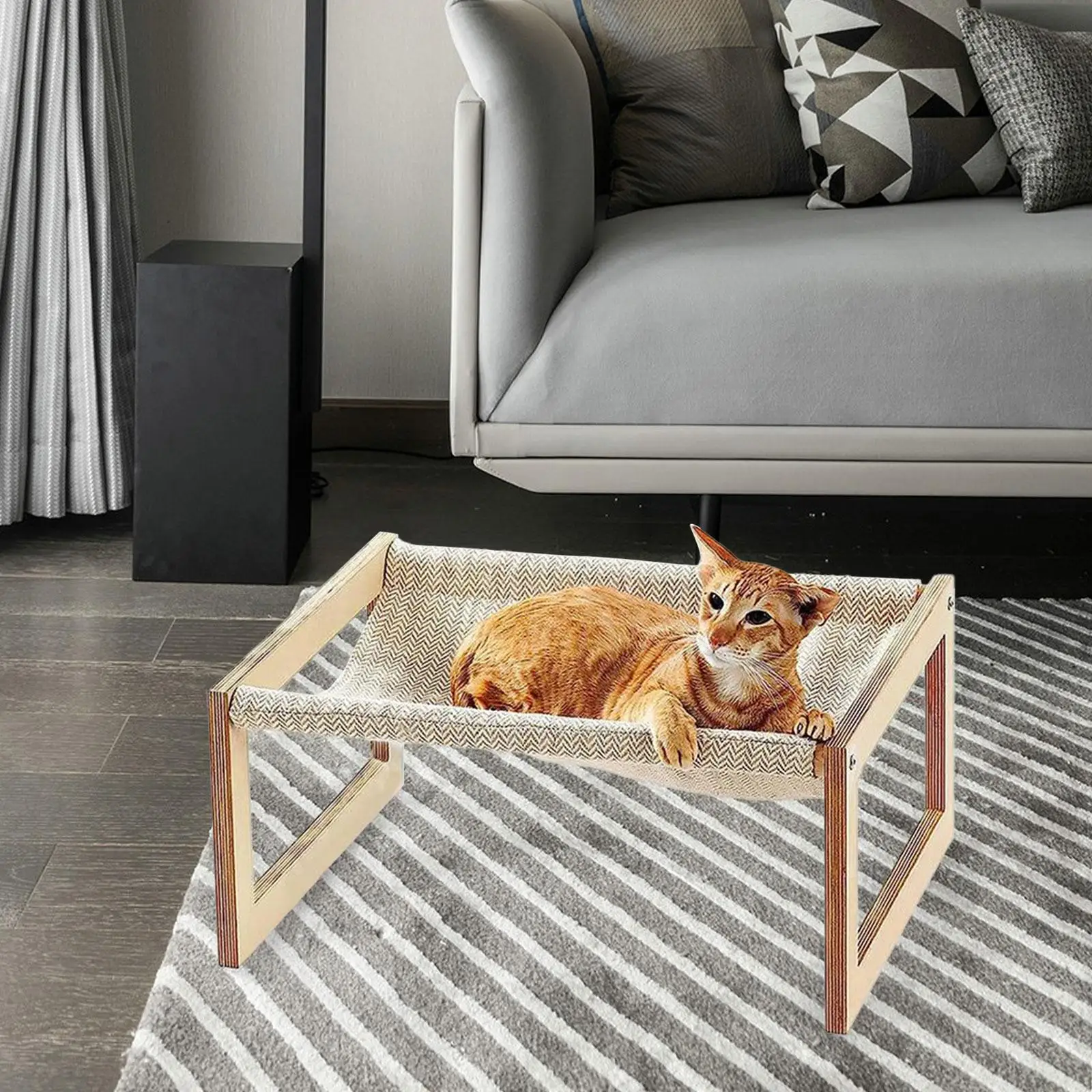 Hamac pour chat en tissu respirant, canapé-lit pour chaton, lit surélevé en bois pour chaton, lapin, chats d'intérieur, chiot, chien