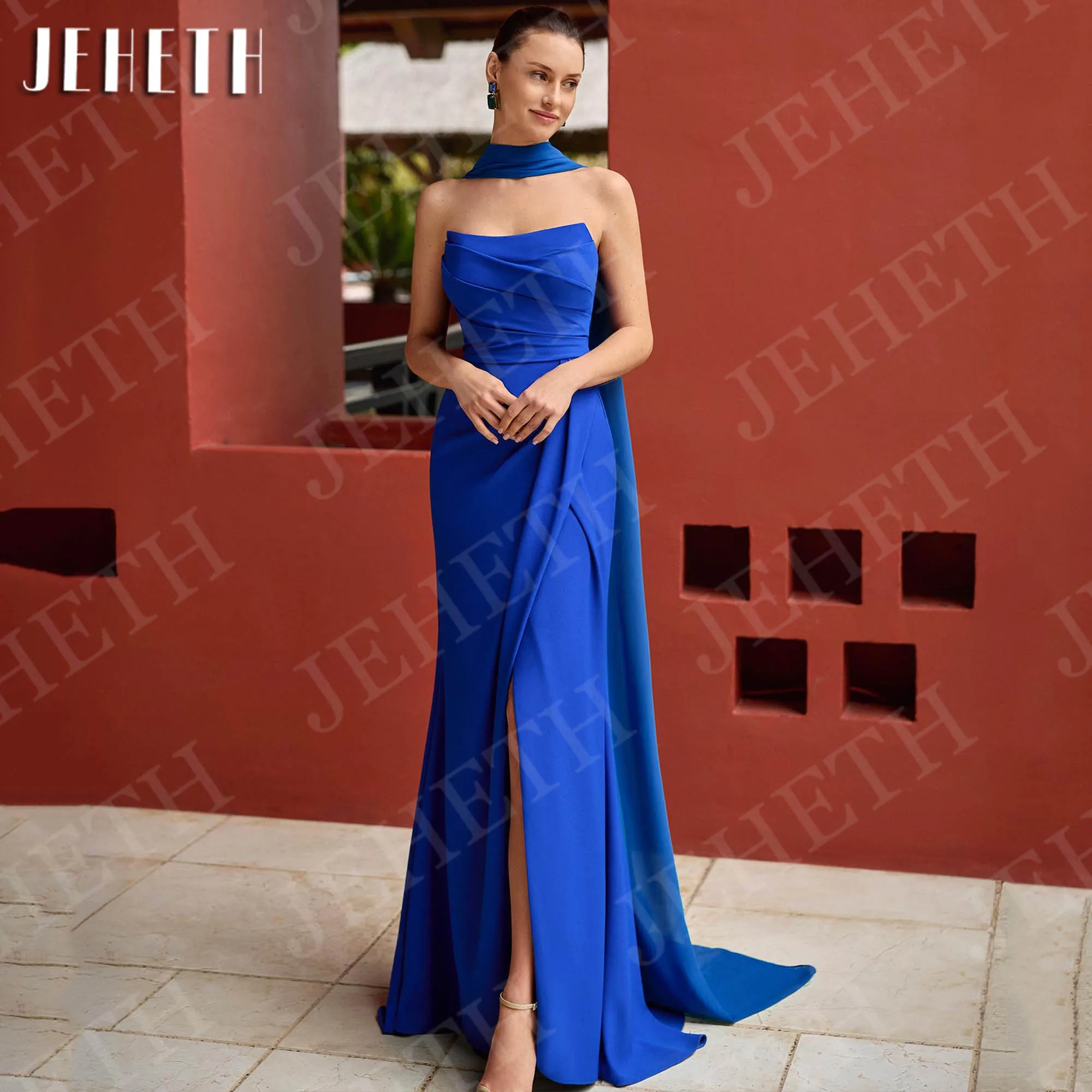 

JEHETH Mermaid Evening Dresses Strapless Customized Prom Royal Blue Formal Slit Wedding Party Dress sleeveless 2026 فساتين سهره