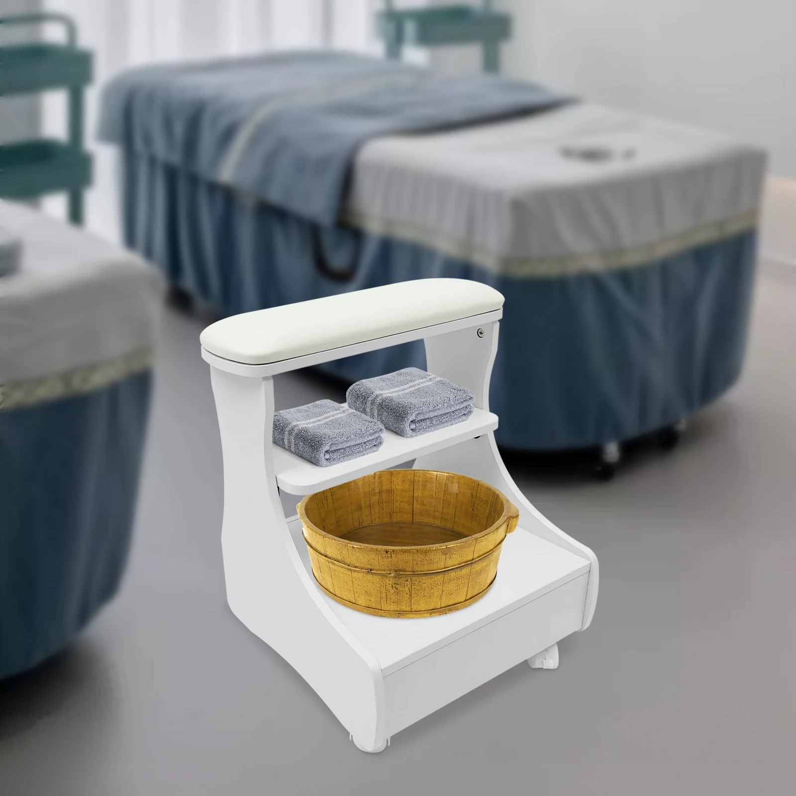 ร้านเสริมสวยเล็บหรือเท้าสปาแบบพกพา Esthetician รถเข็นสําหรับเท้า Pedicure ทําเล็บมือเฟอร์นิเจอร์นวด Salon